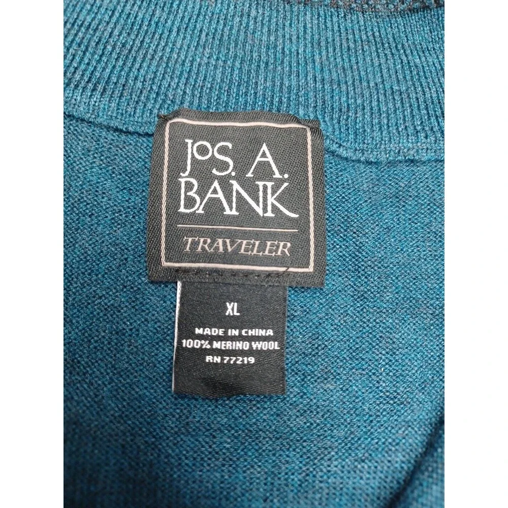 Jos A Bank Traveler Mens Sweater Blue Merino Wool 1/4 Zip Long Sleeve XL
